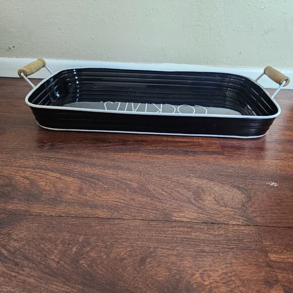 RAE DUNN Black Cocktails Tray with Wood Handles - Picture 5 of 7